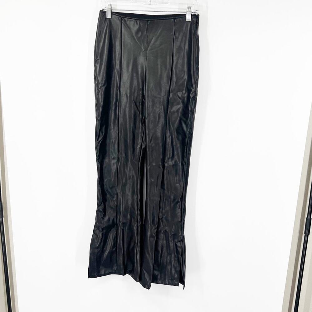 Abercrombie & Fitch Vegan Leather Black Flared High Waisted Pants Slits